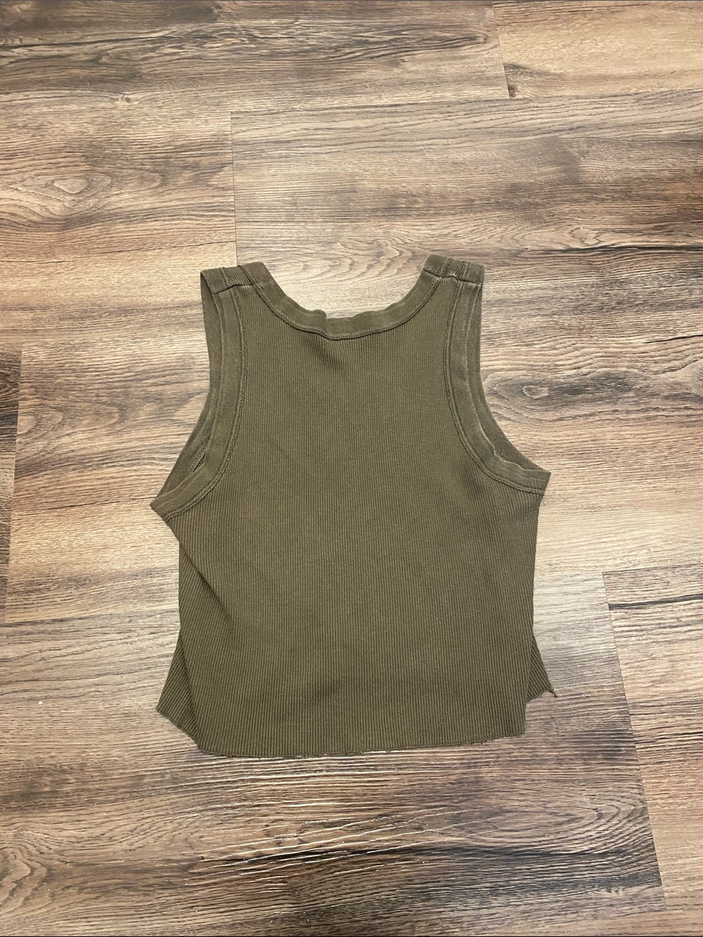 Women’s Dark Olive Ribbed Tank Top - Picture 3 of 4